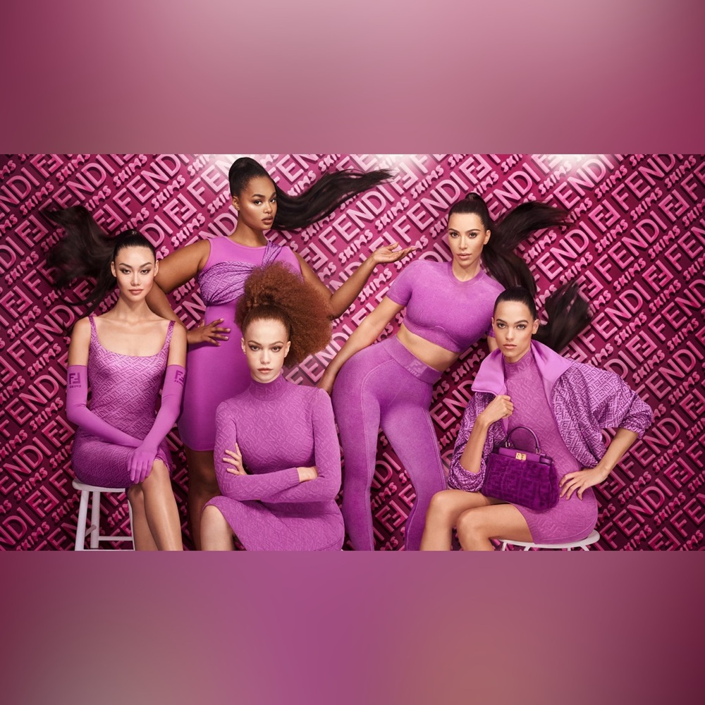 Fendi x Skims High Crewneck Mid Thigh Sleeveless Bodysuit Purple 4XL 3X Monogram - Picture 8 of 8